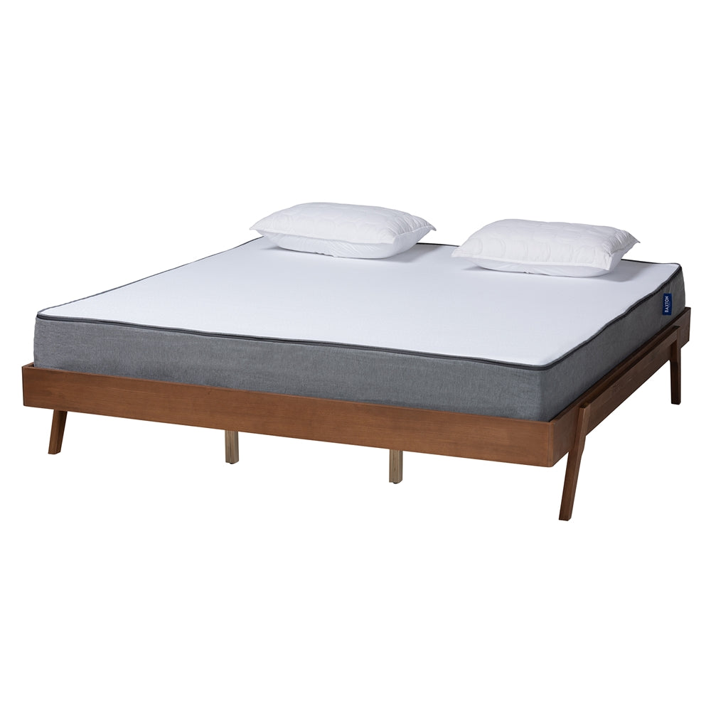 Sarita Mid-Century Modern Ash Walnut Finished Wood Queen Size Bed Frame