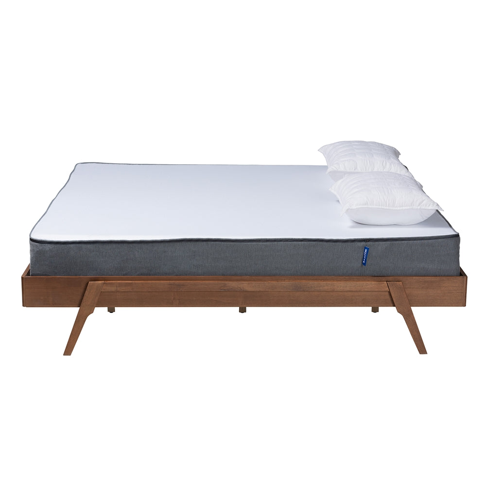 Sarita Mid-Century Modern Ash Walnut Finished Wood Queen Size Bed Frame