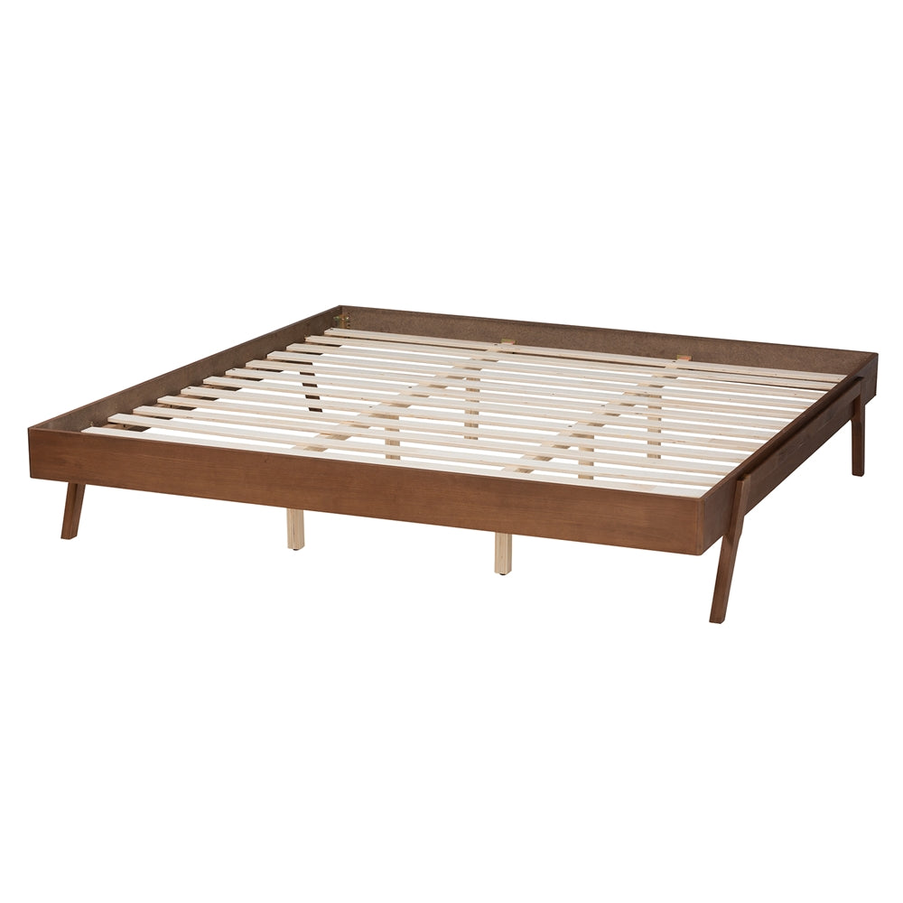 Sarita Mid-Century Modern Ash Walnut Finished Wood Queen Size Bed Frame