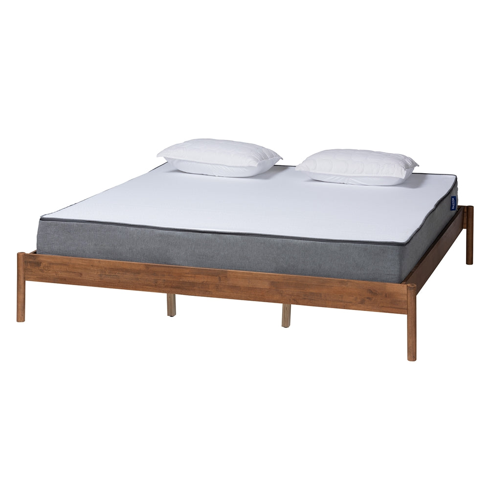 Agatis Mid-Century Modern Ash Walnut Finished Wood Queen Size Bed Frame