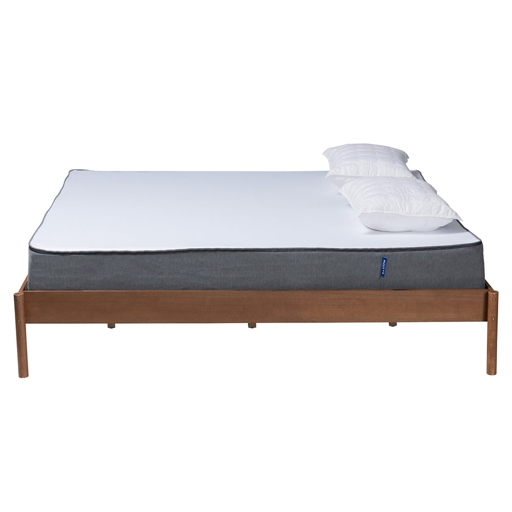 Agatis Mid-Century Modern Ash Walnut Finished Wood Queen Size Bed Frame