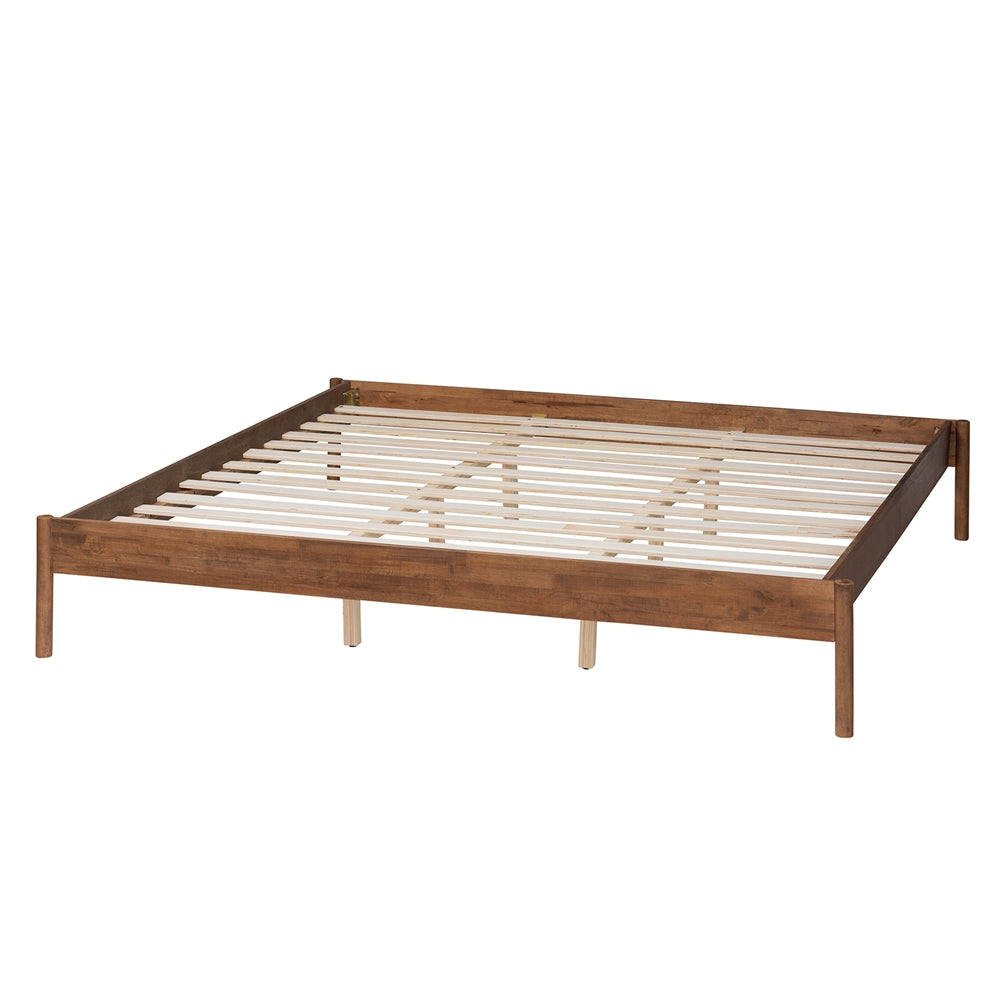 Agatis Mid-Century Modern Ash Walnut Finished Wood Queen Size Bed Frame