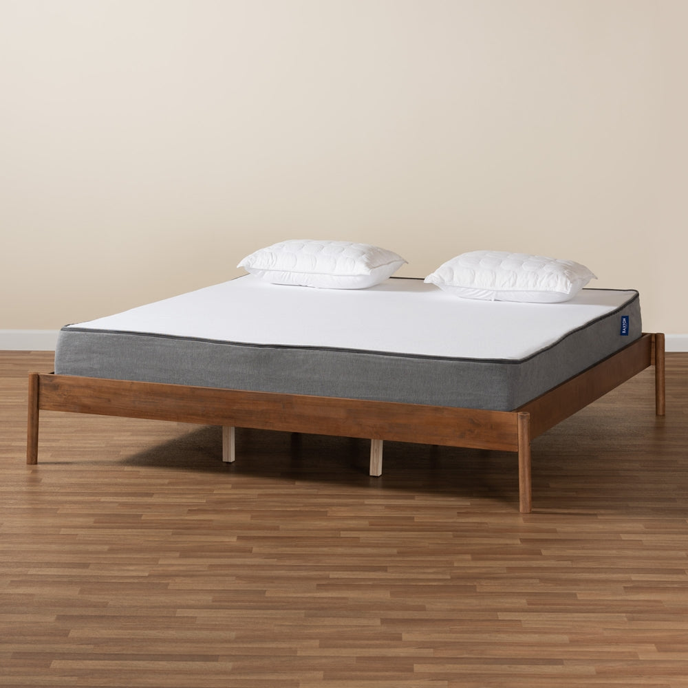 Agatis Mid-Century Modern Ash Walnut Finished Wood King Size Bed Frame