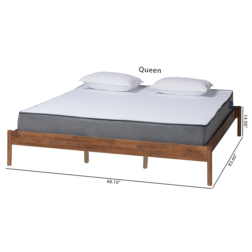 Agatis Mid-Century Modern Ash Walnut Finished Wood Queen Size Bed Frame