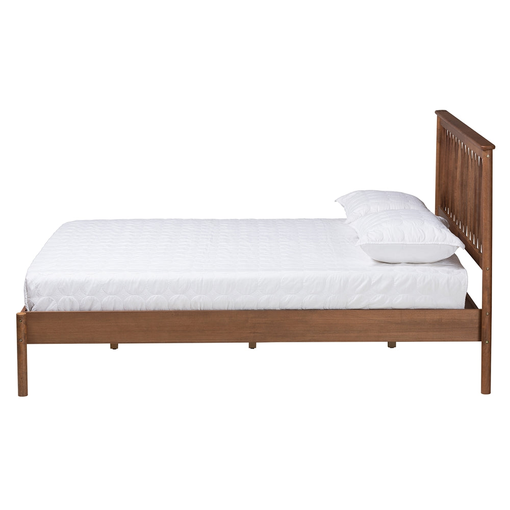 Agatis Mid-Century Modern Walnut Brown Finished Wood Queen Size Bed