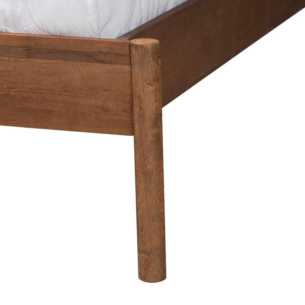 Agatis Mid-Century Modern Walnut Brown Finished Wood Queen Size Bed