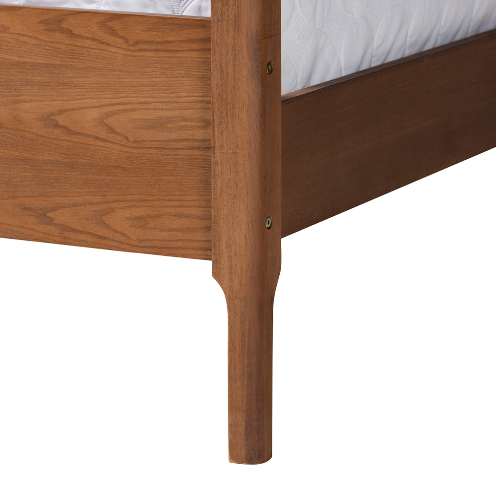 Dakota Light Grey Fabric And Ash Walnut Finished Wood Queen Size Platform Canopy Bed