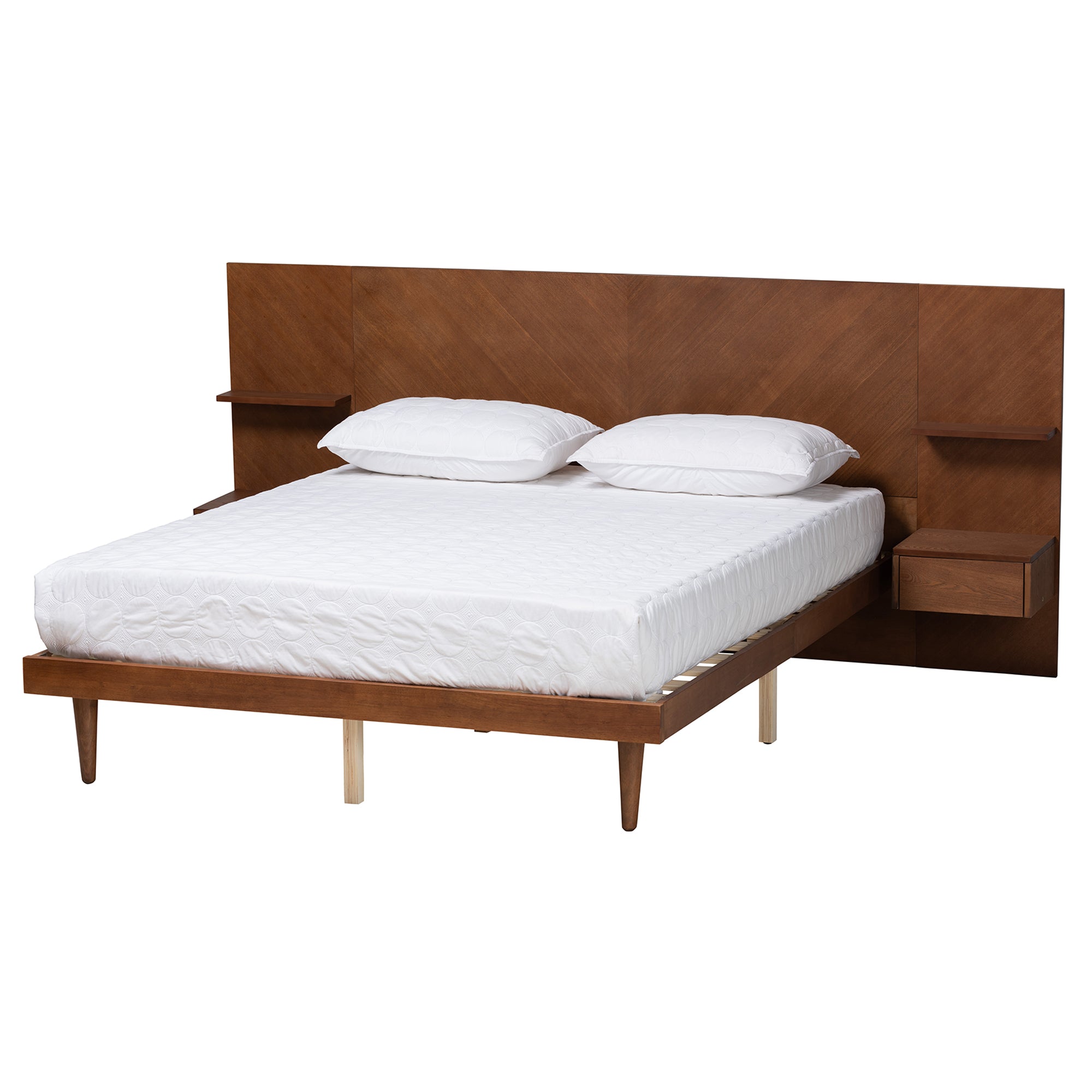 Joanie Ash Walnut Finished Wood Queen Size Platform Storage Bed With Built-In Nightstands