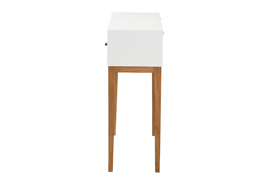 Odile Mid-Century Modern Two-Tone Natural Brown and White Bayur Wood 1-Drawer Console Table