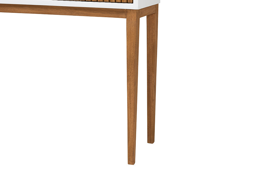 Odile Mid-Century Modern Two-Tone Natural Brown and White Bayur Wood 1-Drawer Console Table