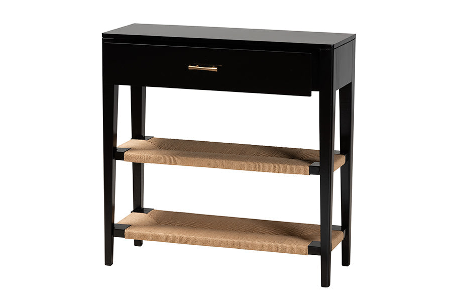 Freya Modern Bohemian Black Finished Bayur Wood 1-Drawer Console Table