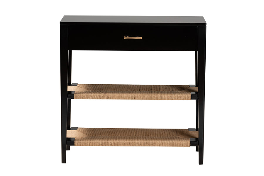 Freya Modern Bohemian Black Finished Bayur Wood 1-Drawer Console Table