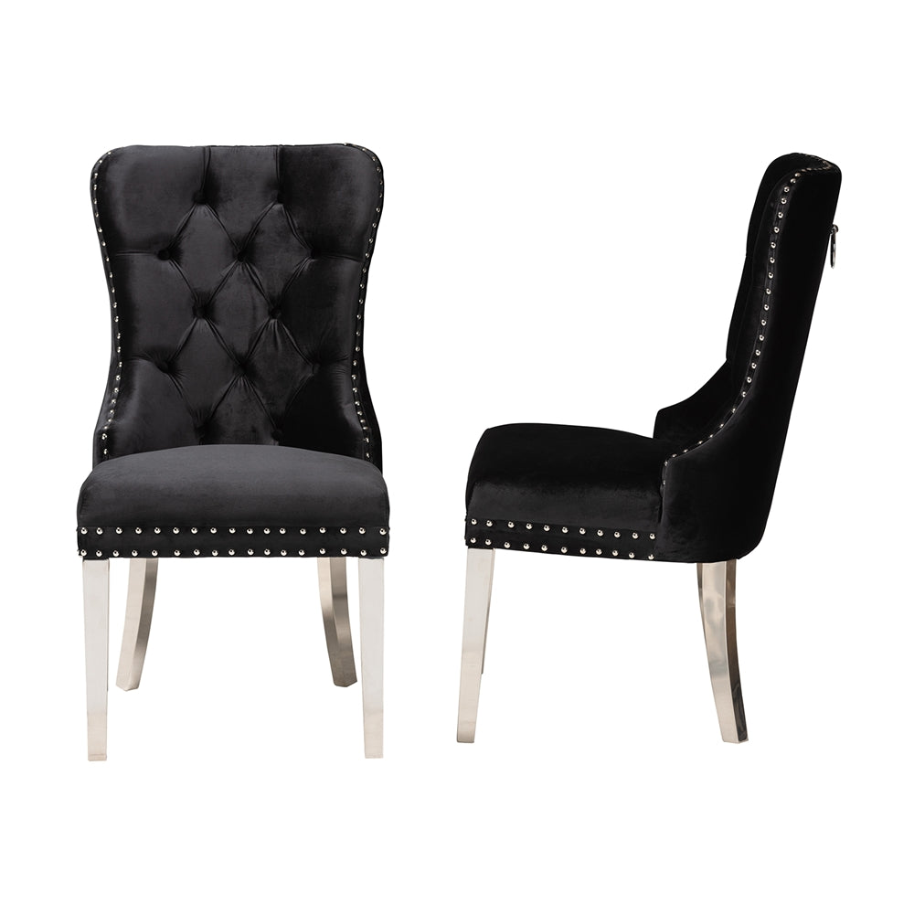 Honora Contemporary  and  Black Velvet Fabric and Silver Metal 2-Piece Dining Chair Set