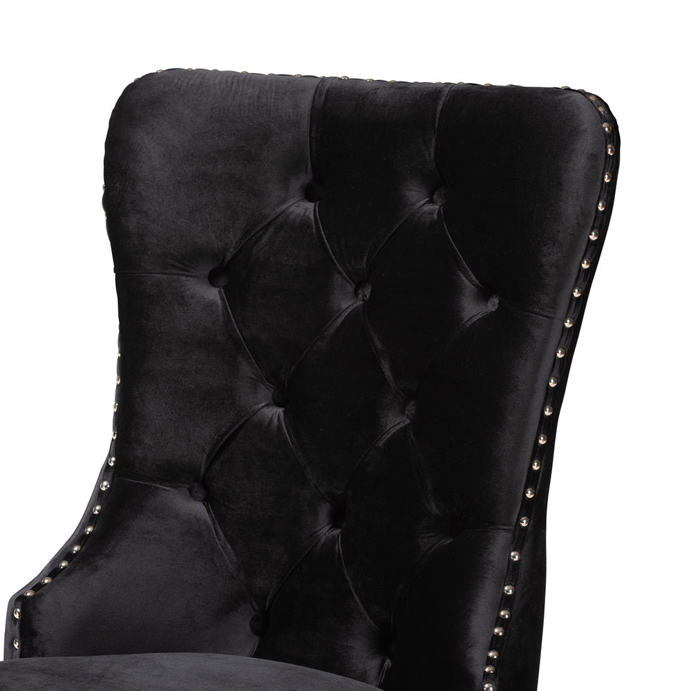 Honora Contemporary  and  Black Velvet Fabric and Silver Metal 2-Piece Dining Chair Set