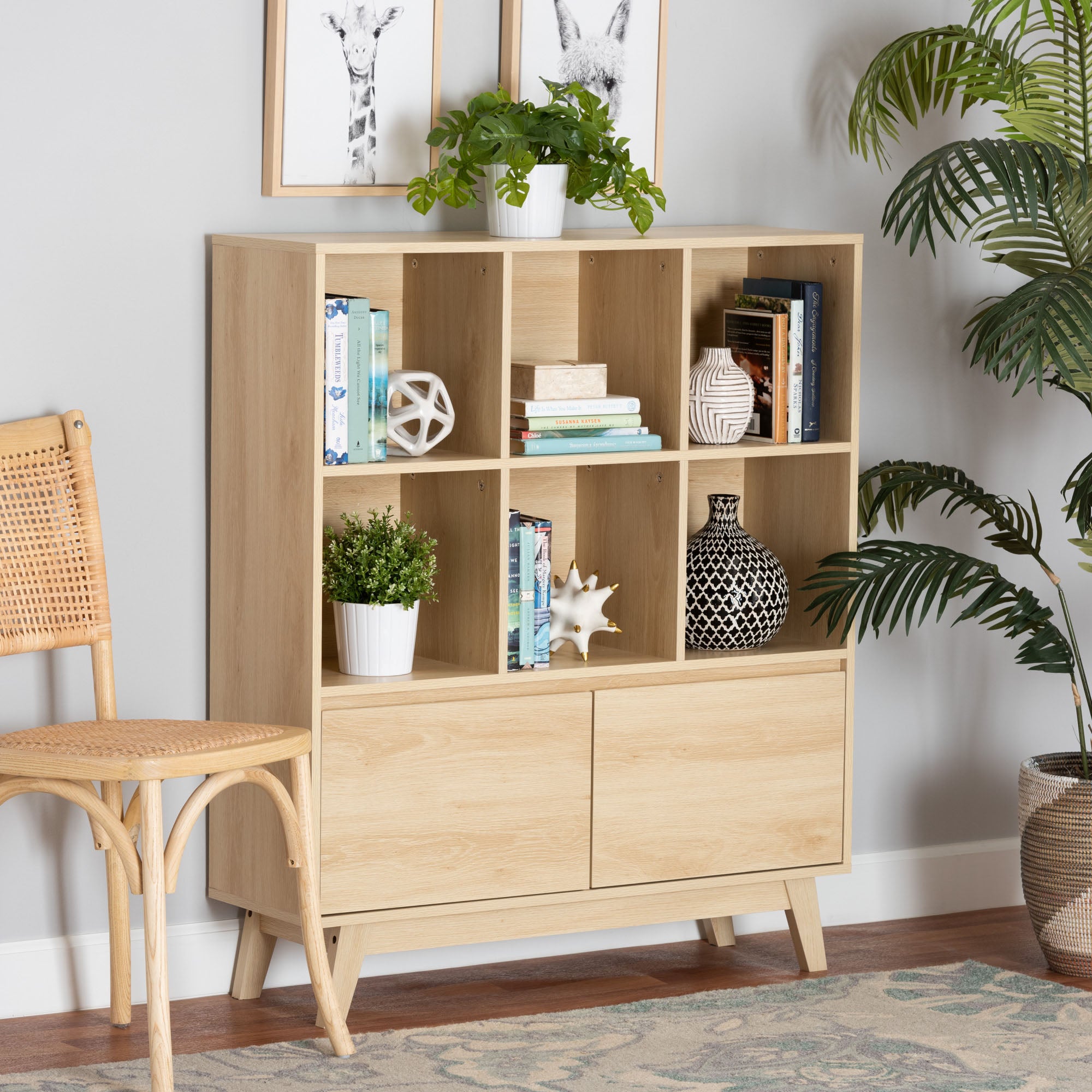 Danina Japandi Oak Brown Finished Wood Bookshelf