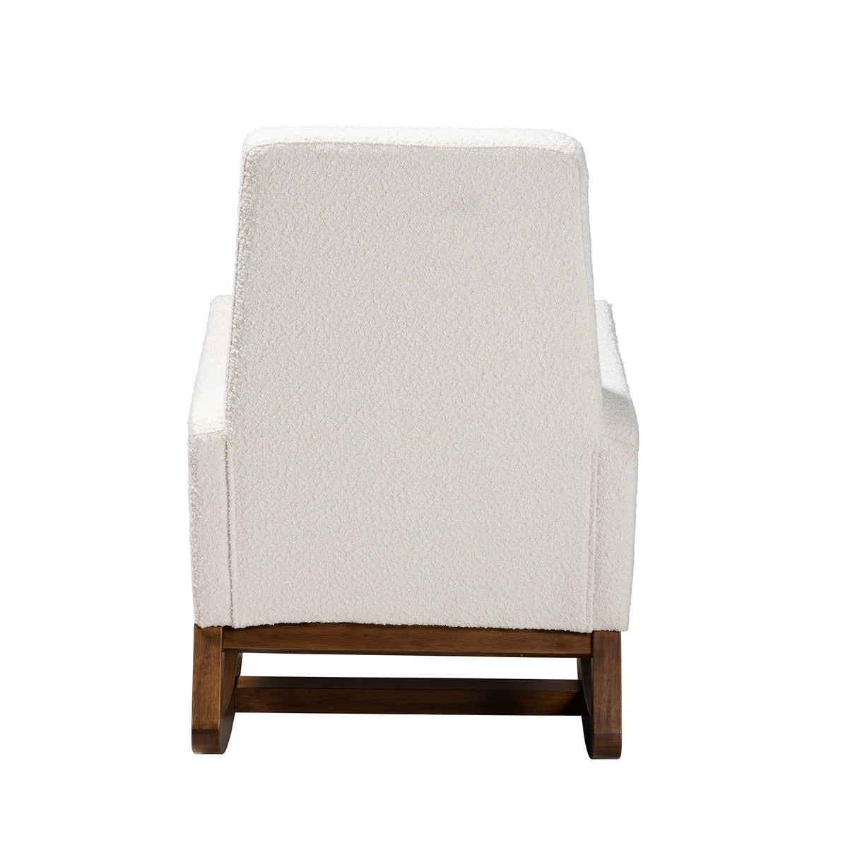 Yashiya Mid-Century Modern Off-White Boucle Upholstered and Walnut Brown Finished Wood 2-Piece Rocking Chair and Ottoman Set
