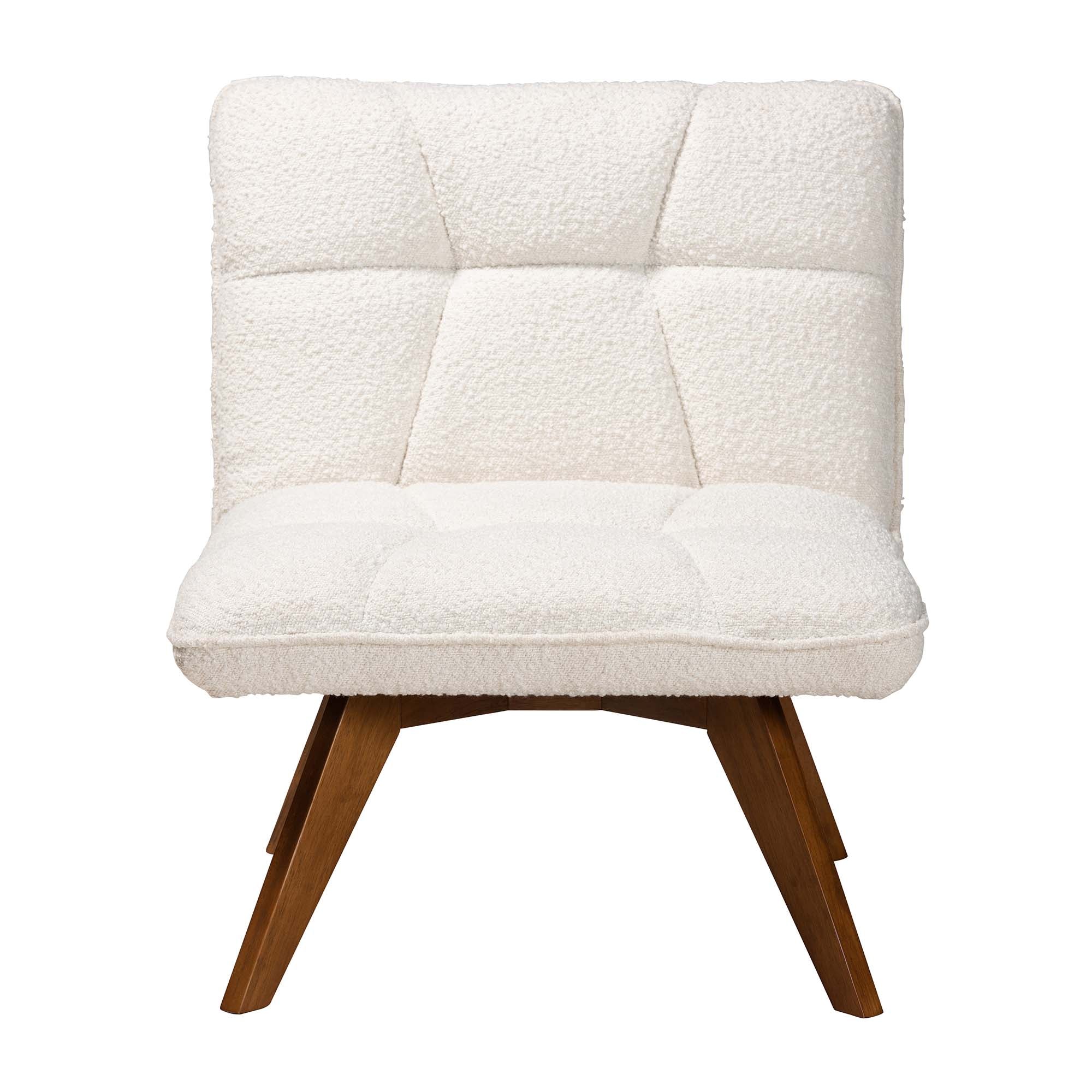 Darielle Japandi Cream Boucle Fabric and Walnut Brown Finished Rubberwood Accent Chair
