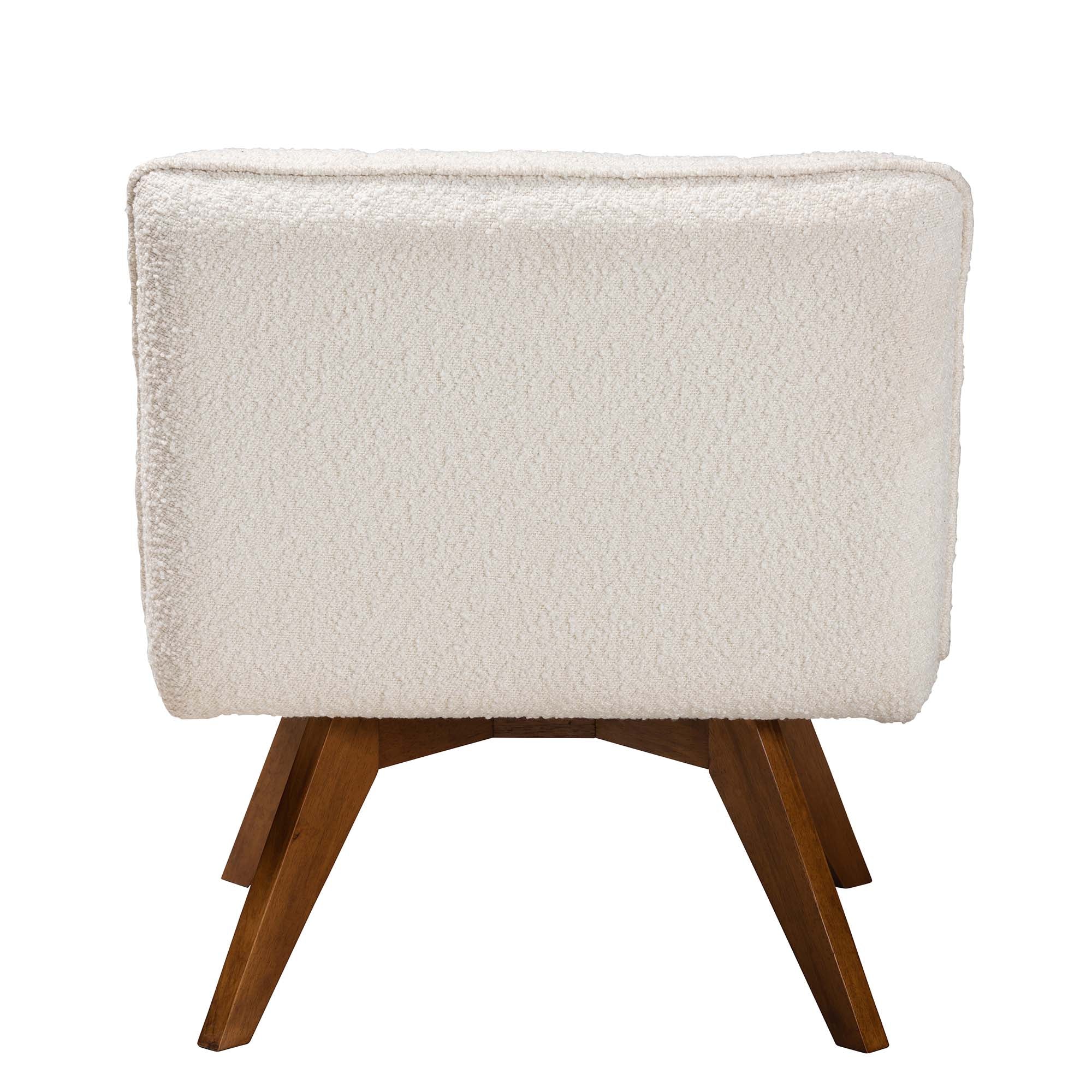 Darielle Japandi Cream Boucle Fabric and Walnut Brown Finished Rubberwood Accent Chair
