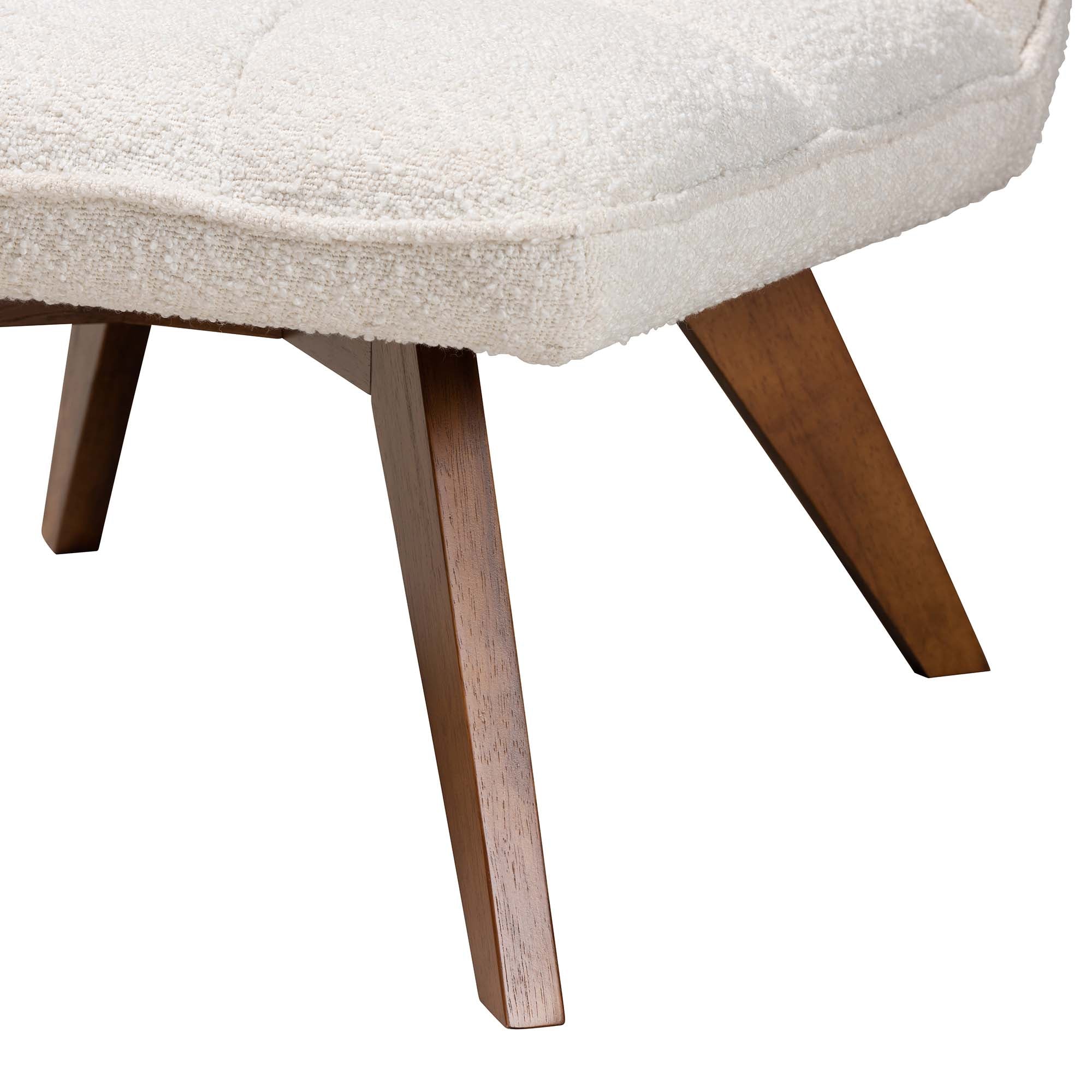 Darielle Japandi Cream Boucle Fabric and Walnut Brown Finished Rubberwood Accent Chair