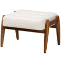 Jeanine Japandi Cream Boucle Fabric and Walnut Brown Finished Rubberwood Ottoman Footstool