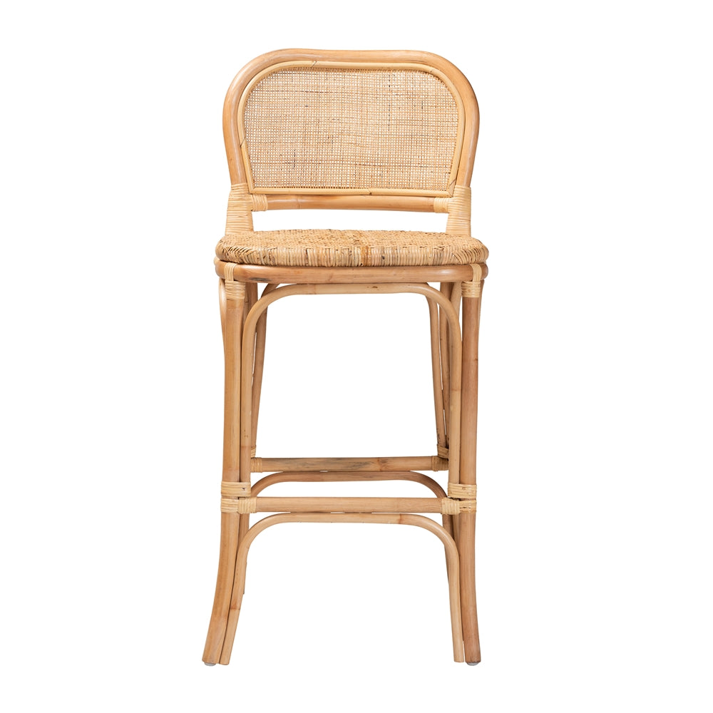 Adrena Modern Bohemian Natural Brown Rattan Bar Stool