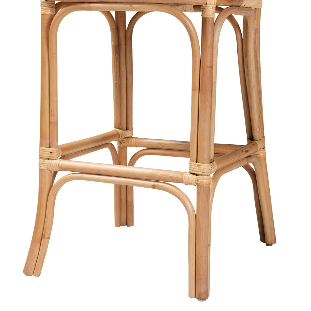 Adrena Modern Bohemian Natural Brown Rattan Bar Stool
