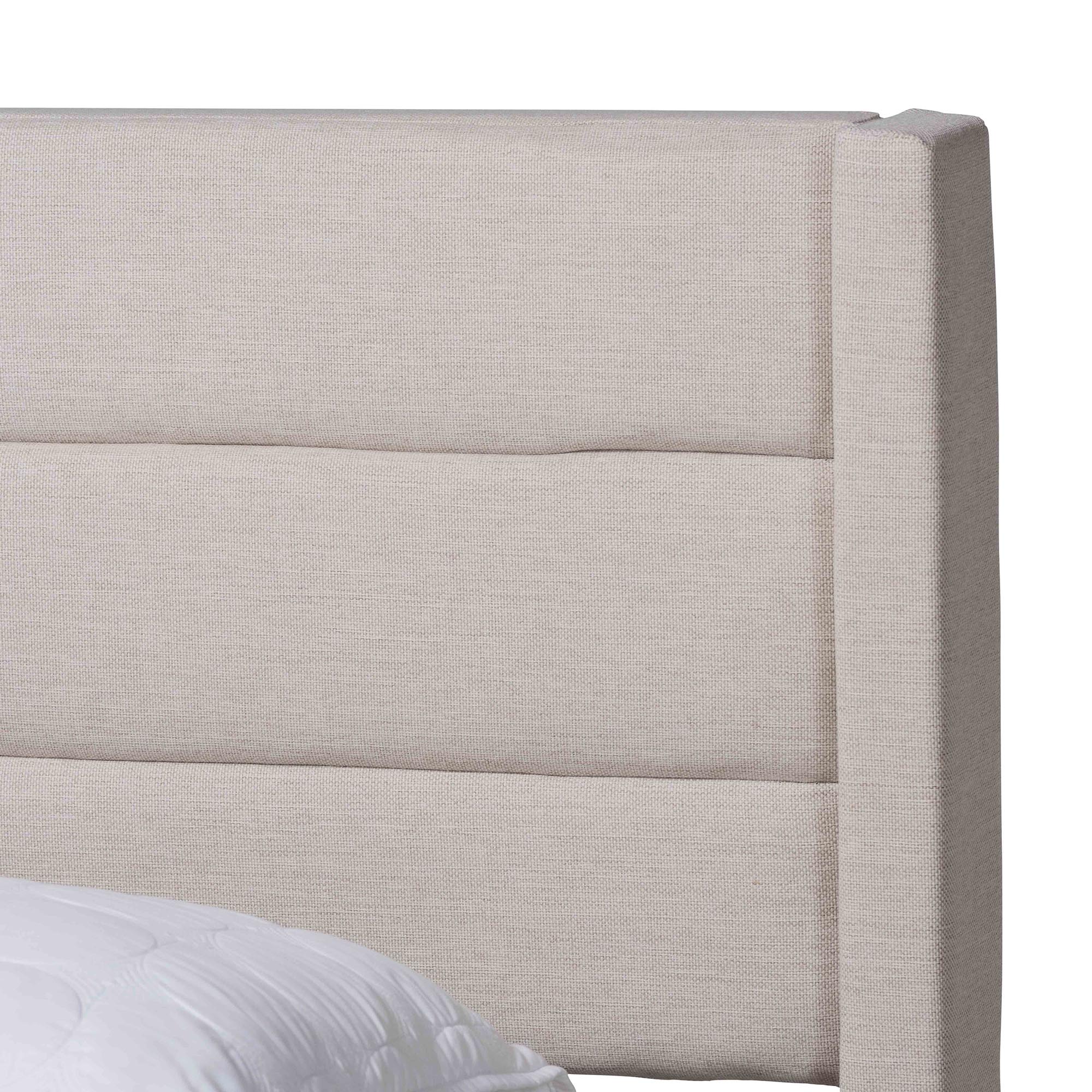 Braylon Mid-Century Modern Transitional Beige Fabric and Dark Brown Finished Wood Full Size 3-Drawer Storage Platform Bed