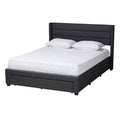 Braylon Mid-Century Modern Transitional Charcoal Grey Fabric and Dark Brown Finished Wood Queen Size 3-Drawer Storage Platform Bed