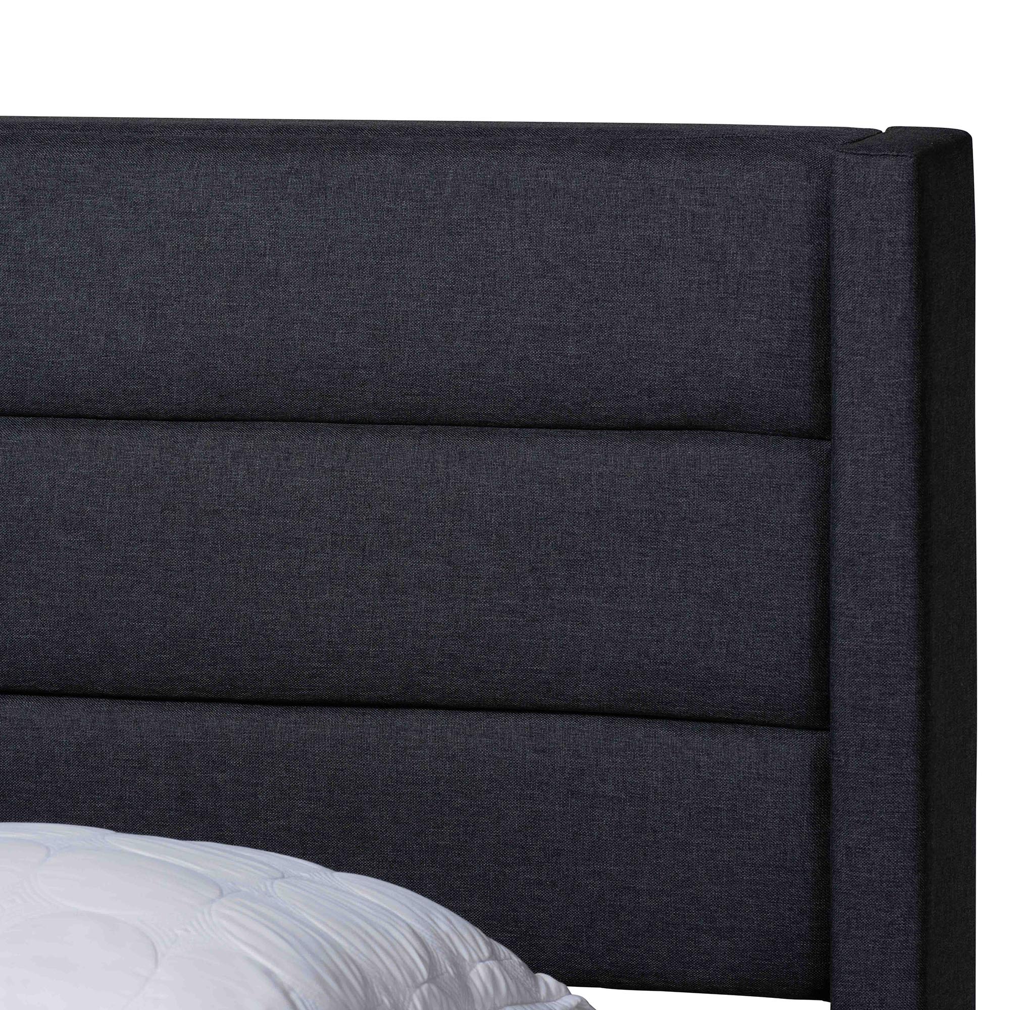 Braylon Mid-Century Modern Transitional Charcoal Grey Fabric and Dark Brown Finished Wood Queen Size 3-Drawer Storage Platform Bed
