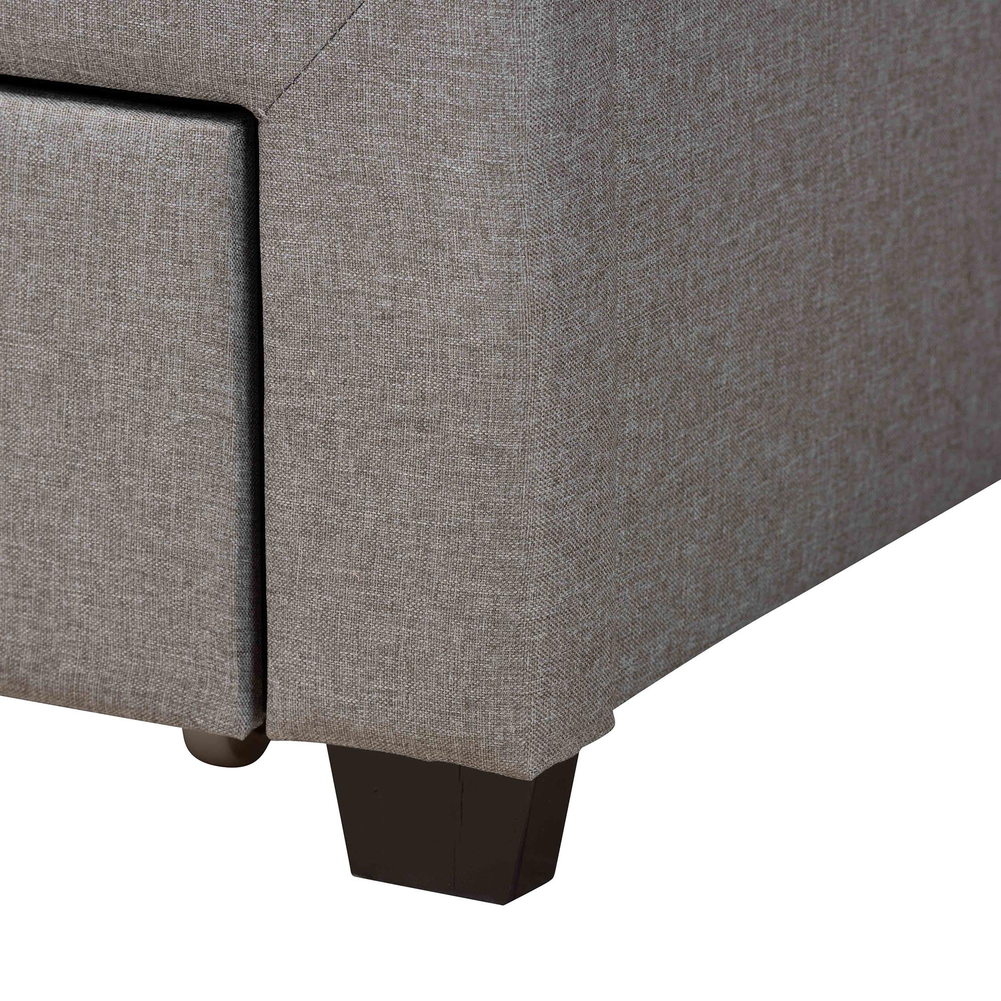 Braylon Mid-Century Modern Transitional Light Grey Fabric and Dark Brown Finished Wood Queen Size 3-Drawer Storage Platform Bed