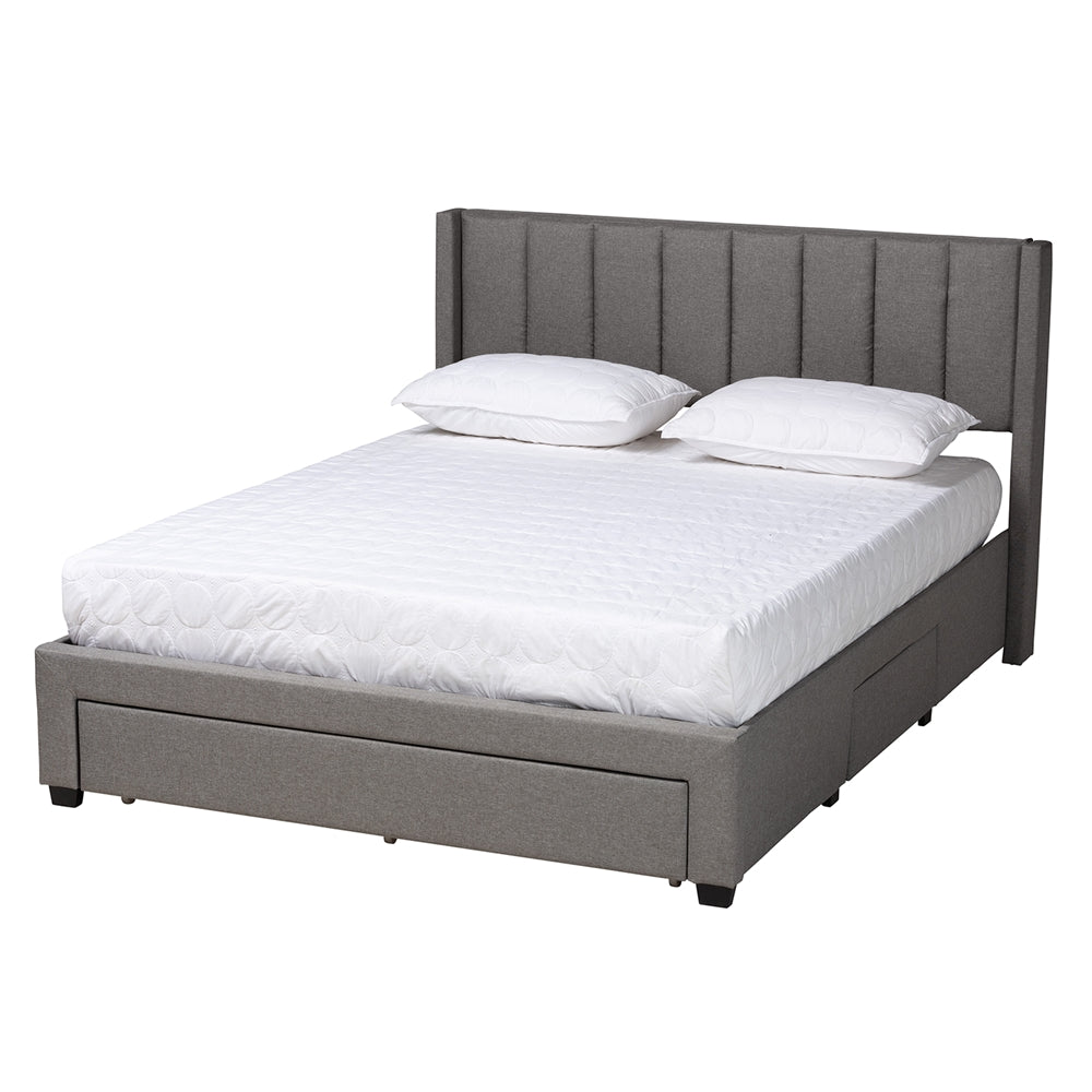 Coronado Mid-Century Modern Transitional Beige Fabric Full Size 3-Drawer Storage Platform Bed