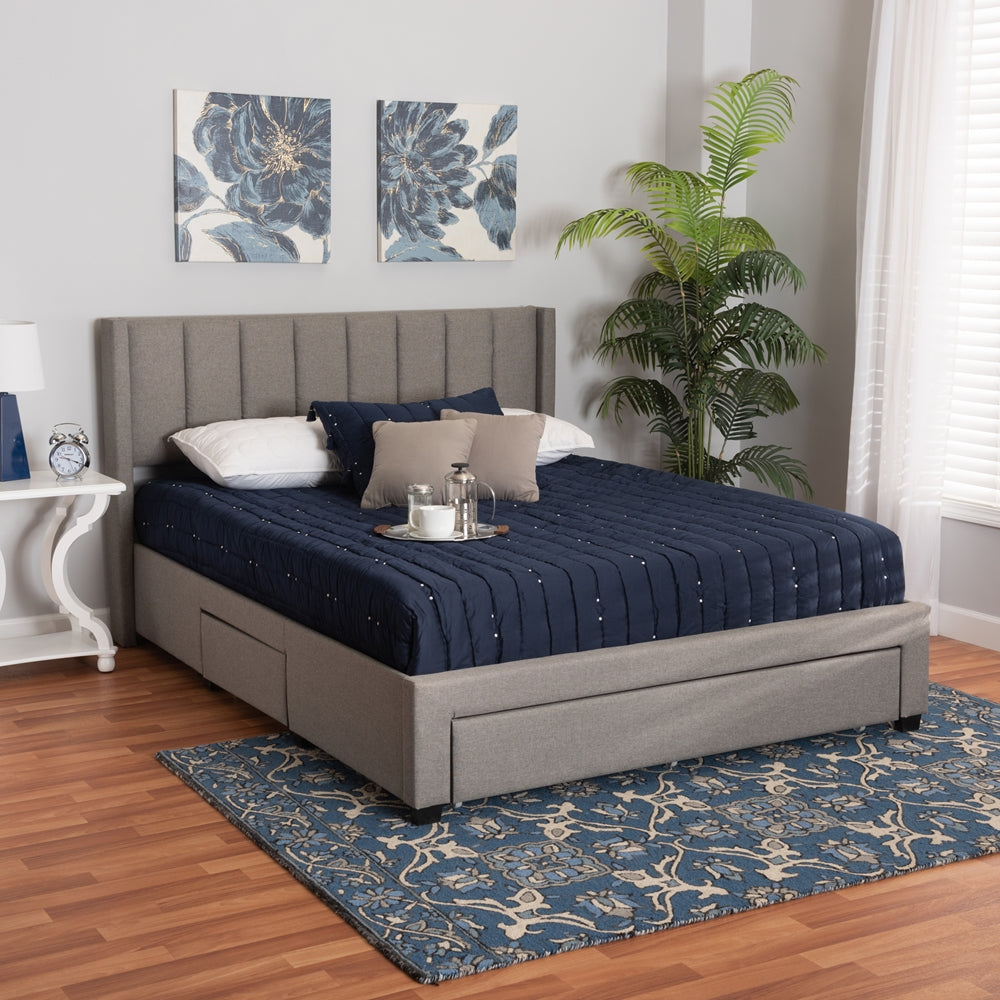 Coronado Mid-Century Modern Transitional Grey Fabric Queen Size 3-Drawer Storage Platform Bed