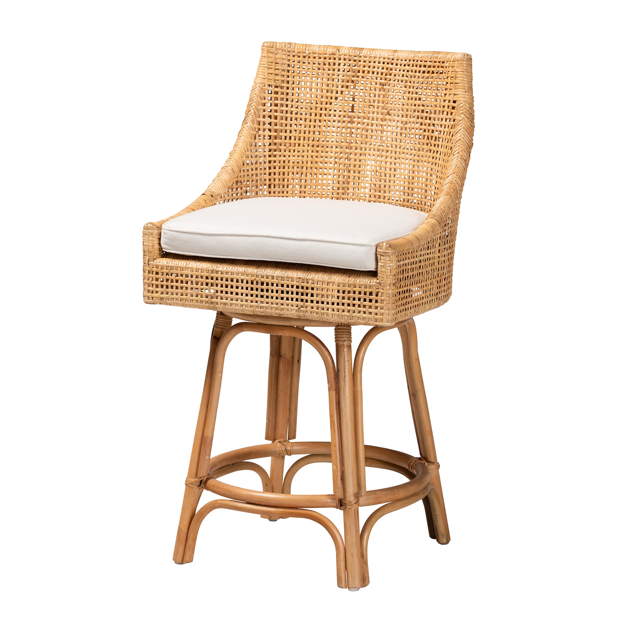 bali & pari Bella Modern Bohemian Natural Brown Rattan Counter Stool