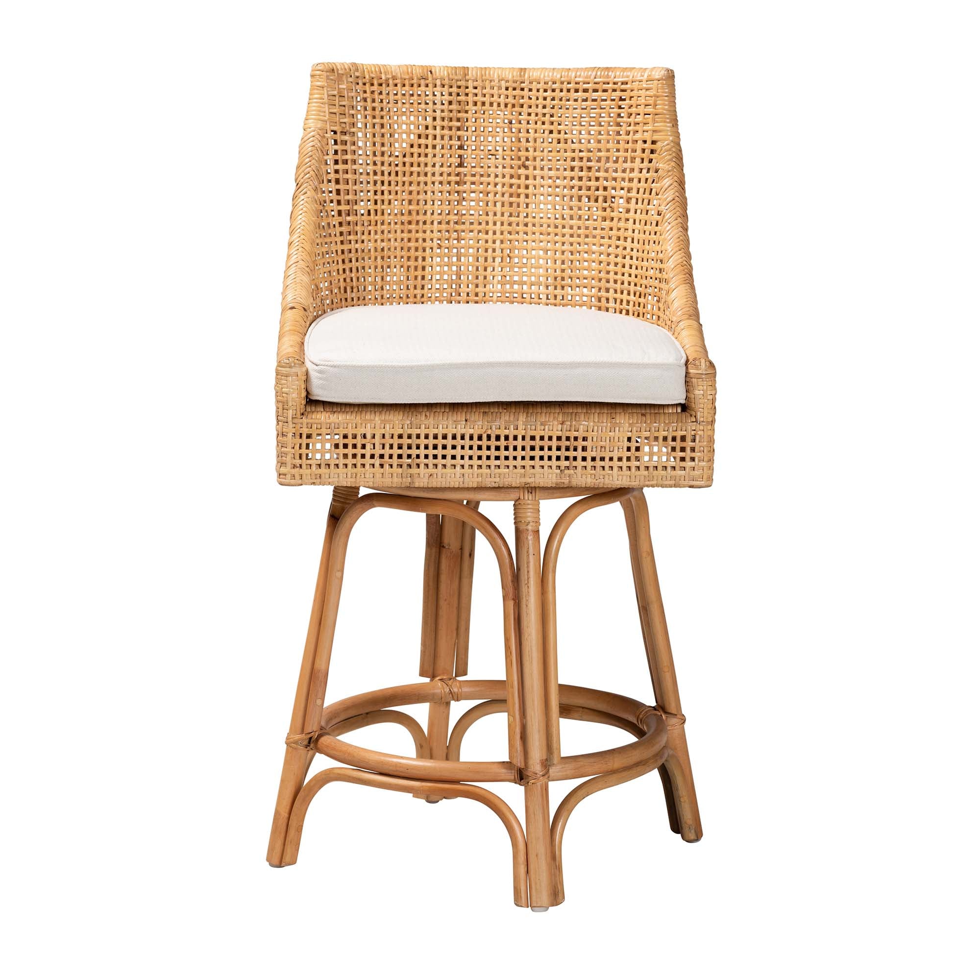 bali & pari Bella Modern Bohemian Natural Brown Rattan Counter Stool