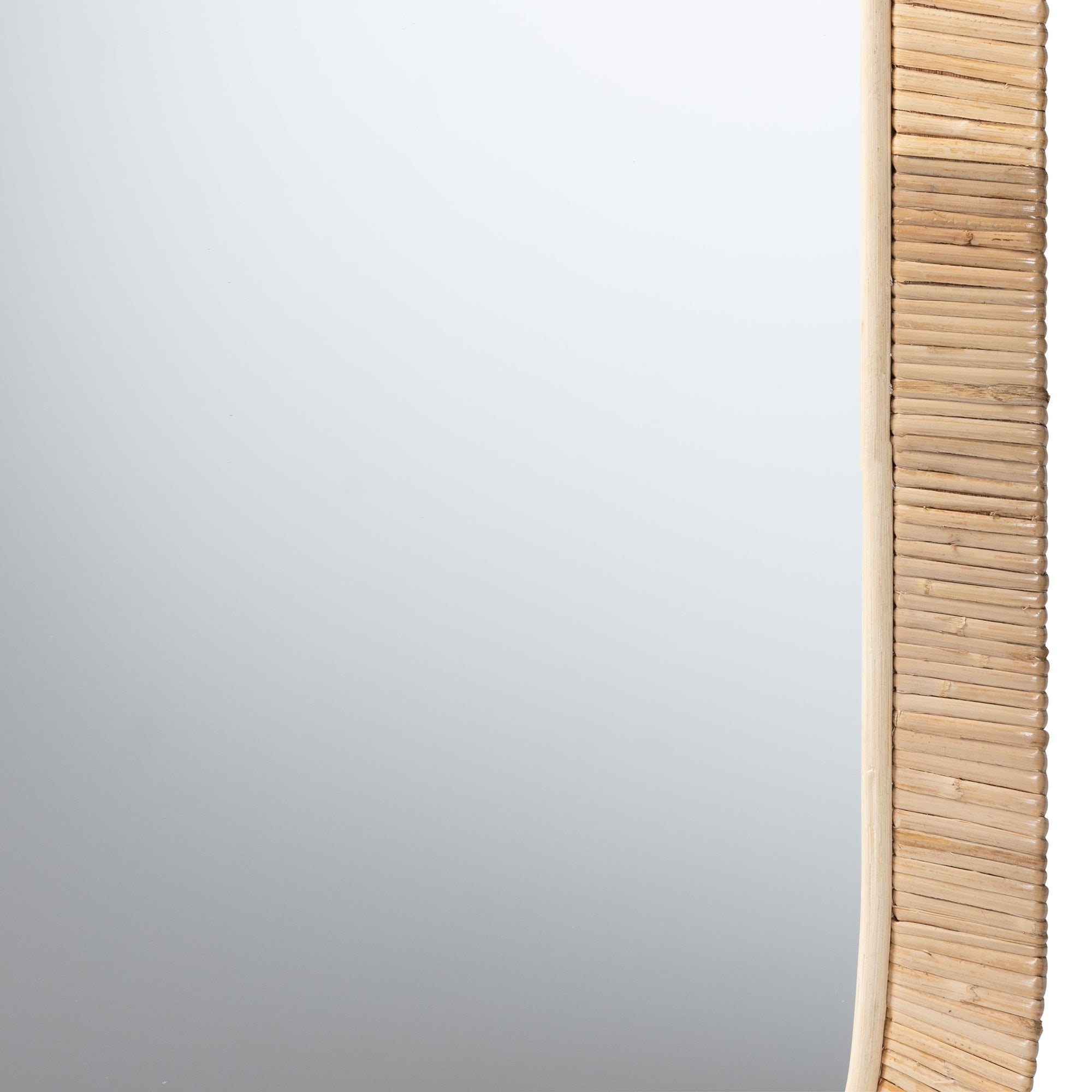 Modern Bohemian Natural Brown Mahogany Wood and Natural Rattan Oval Mirror