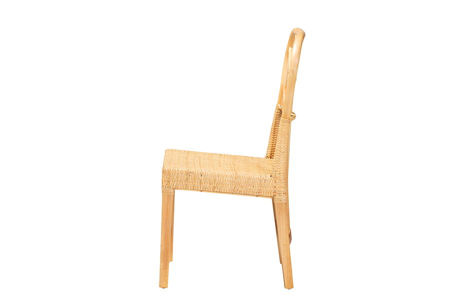 bali & pari Monaco Modern Bohemian Oak Brown Finished Mahogany Wood and Natural Rattan Dining Chair