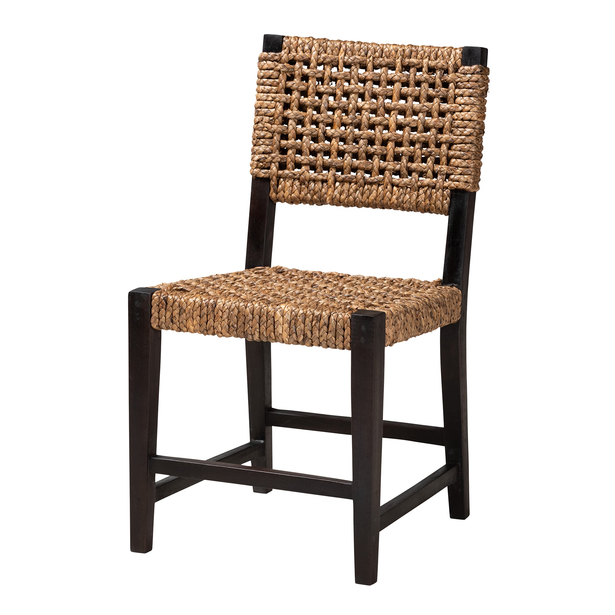 bali & pari Alise Modern Bohemian Dark Brown Mahogany Wood and Seagrass Dining Chair