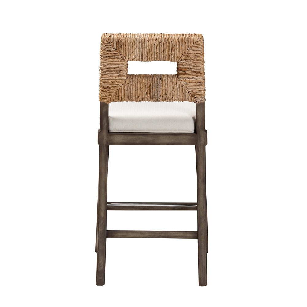 bali & pari Porsha Modern Bohemian Dark Brown Finished Mahogany Wood and Natural Rattan Counter Stool