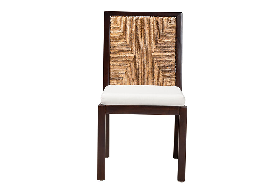 bali & pari Joana Modern Bohemian Dark Brown Mahogany Wood and Natural Seagrass Dining Side Chair