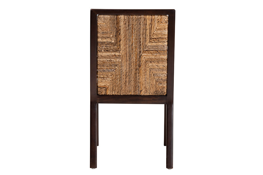 bali & pari Joana Modern Bohemian Dark Brown Mahogany Wood and Natural Seagrass Dining Side Chair