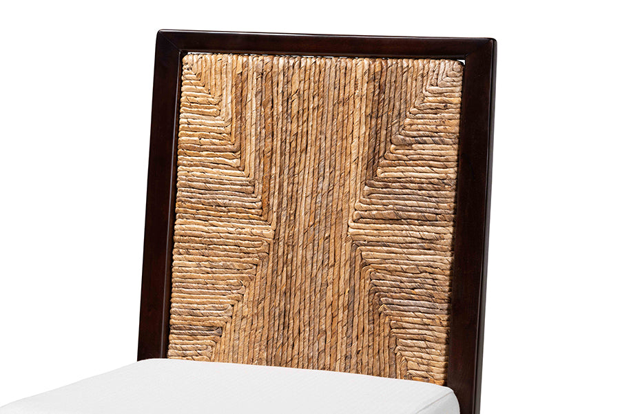 bali & pari Joana Modern Bohemian Dark Brown Mahogany Wood and Natural Seagrass Dining Side Chair