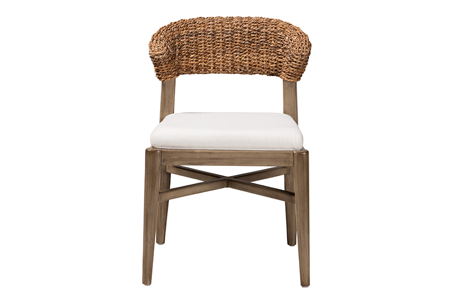 bali & pari Chloe Modern Bohemian Walnut Brown Finished Mahogany Wood and Natural Rattan Dining Chair