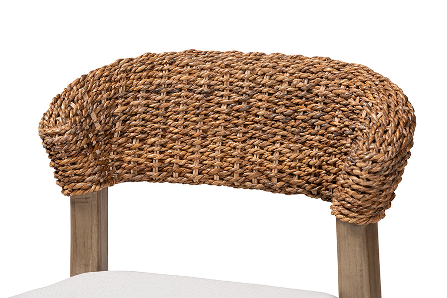 bali & pari Chloe Modern Bohemian Walnut Brown Finished Mahogany Wood and Natural Rattan Dining Chair