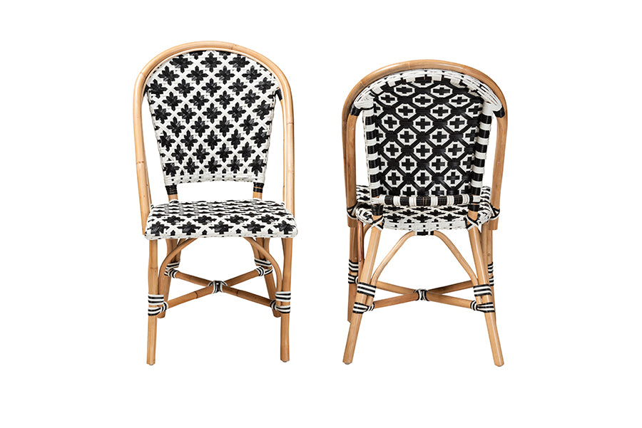 bali & pari Ambre Modern French Black and White Weaving Natural Rattan 2-Piece Bistro Chair Set