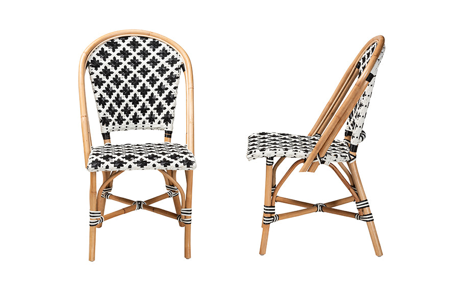 bali & pari Ambre Modern French Black and White Weaving Natural Rattan 2-Piece Bistro Chair Set