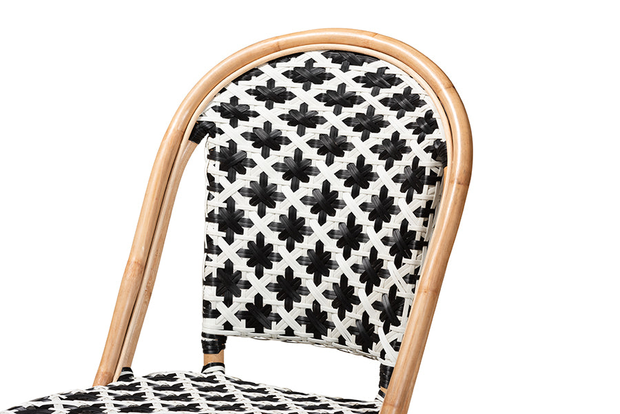 bali & pari Ambre Modern French Black and White Weaving Natural Rattan 2-Piece Bistro Chair Set