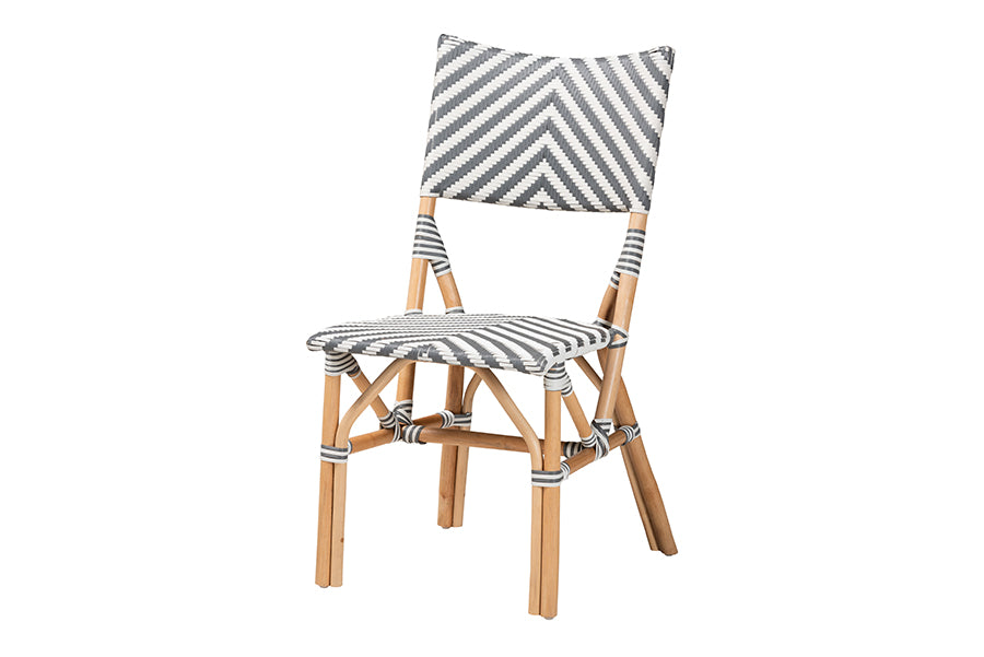 bali & pari Shai Modern French Grey and White Weaving and Natural Rattan Bistro Chair