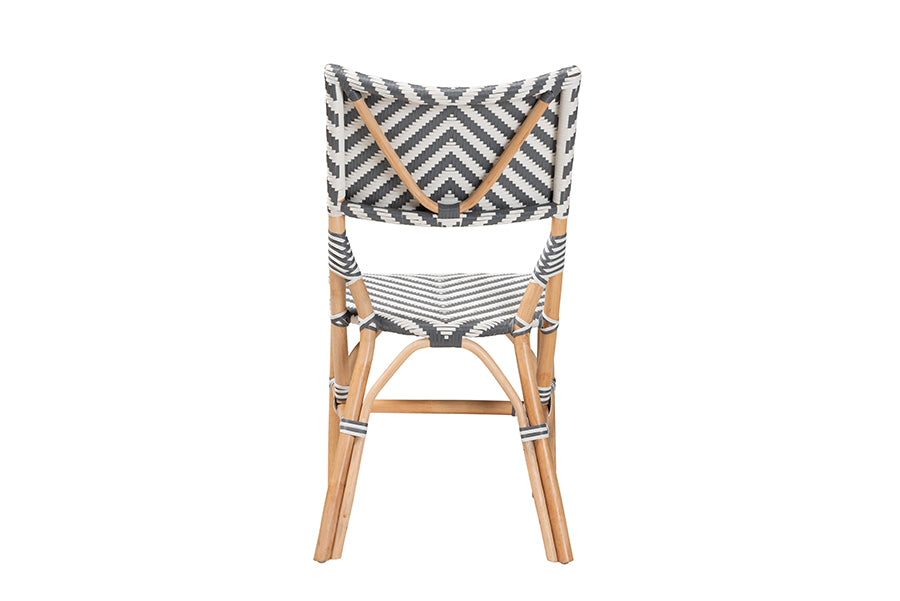bali & pari Shai Modern French Grey and White Weaving and Natural Rattan Bistro Chair