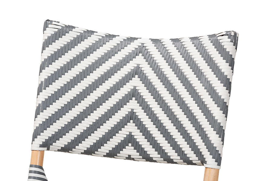 bali & pari Shai Modern French Grey and White Weaving and Natural Rattan Bistro Chair