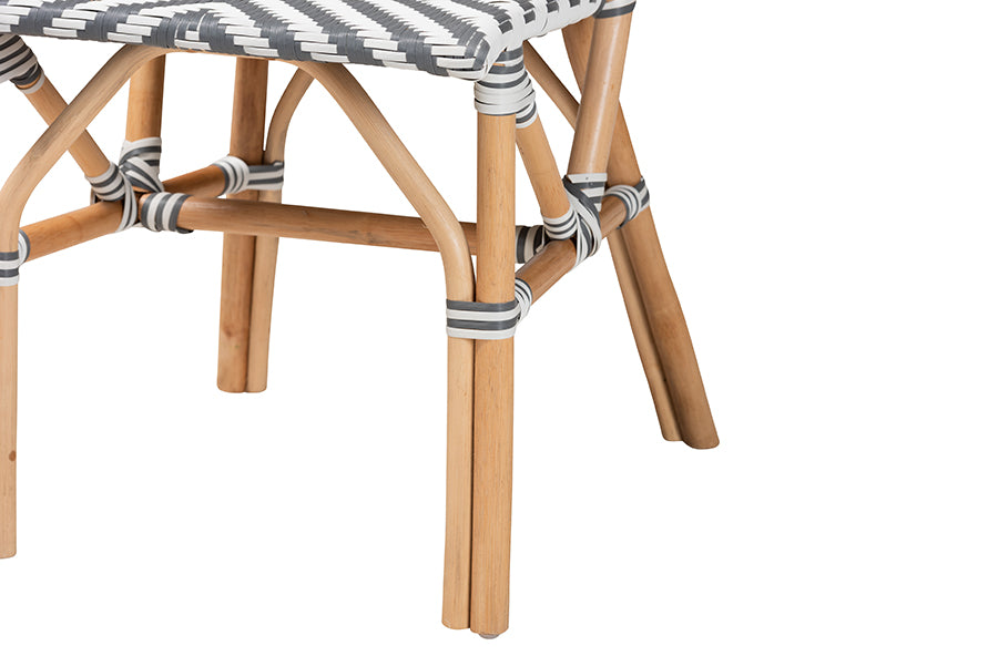 bali & pari Shai Modern French Grey and White Weaving and Natural Rattan Bistro Chair